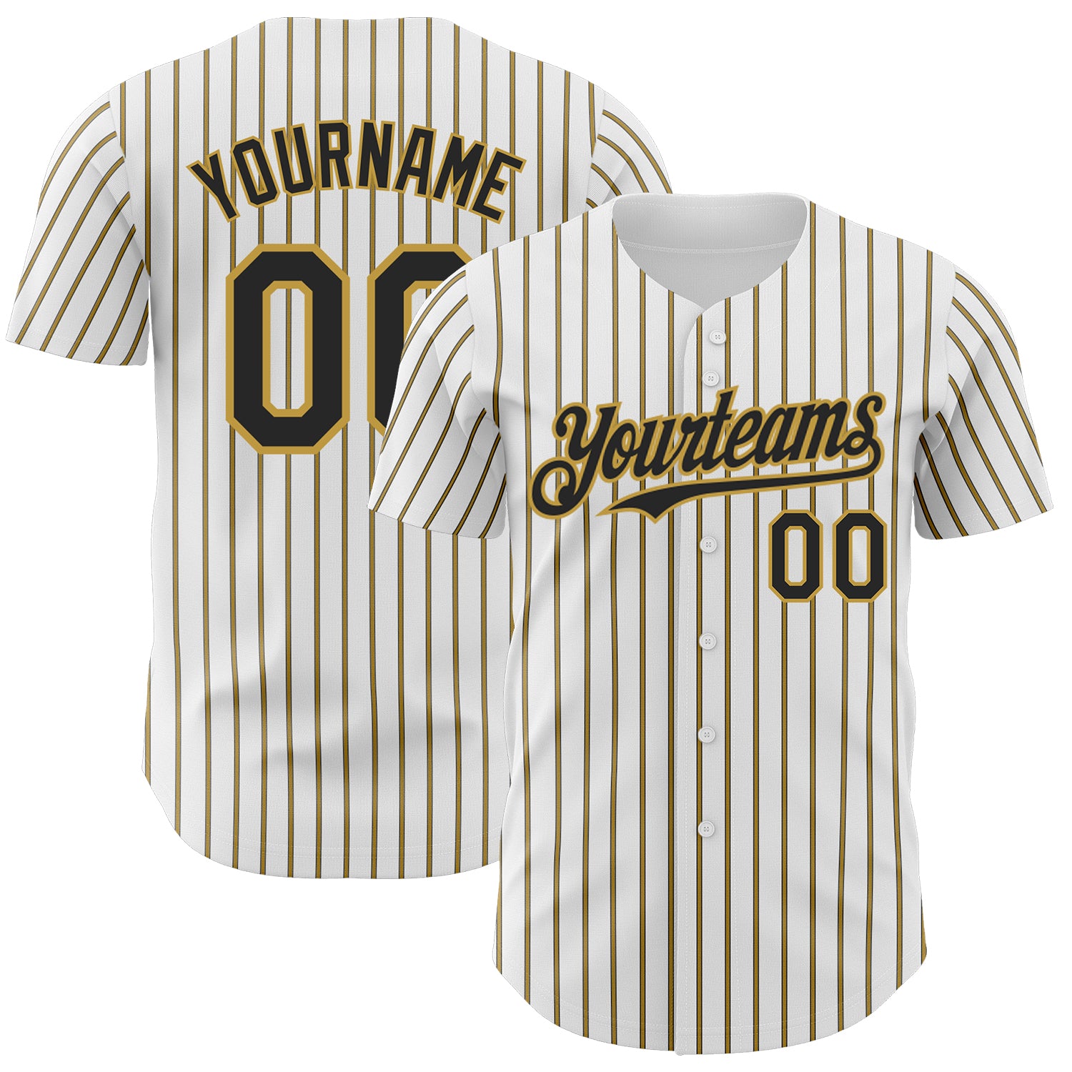 Custom Personalized Black Old Gold Pinstripe Baseball Jersey with Name and Number - Authentic Team Gear Personalized White