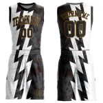 Personalized Basketball Jersey Sublimation Suit Round Neck in White Black Old Gold Personalized White Black-Old Gold Round