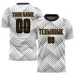 Personalized Sublimation Soccer Jersey in White, Black, and Old Gold Personalized White Black-Old Gold Sublimation Soccer