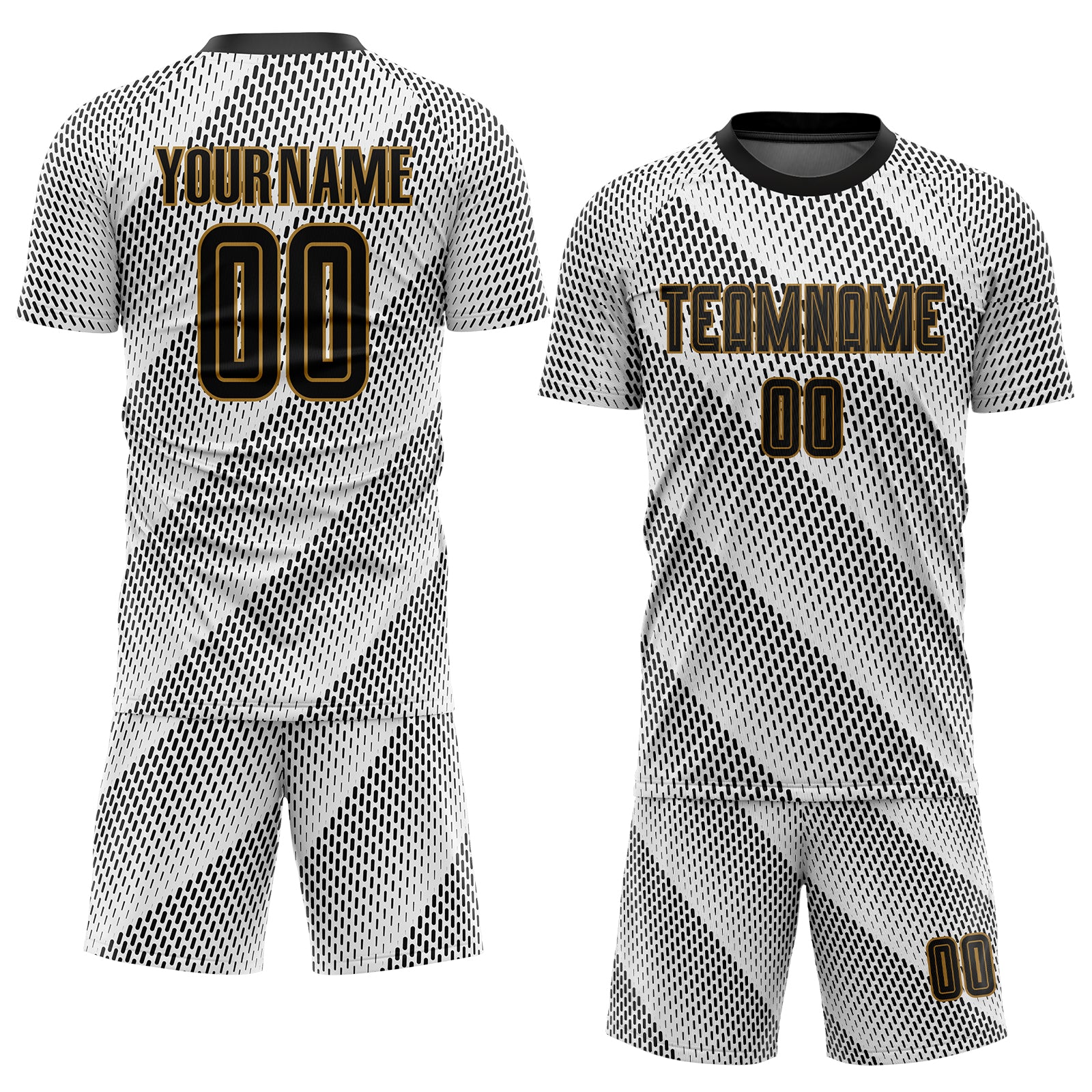 Custom Name and Number Soccer Jersey - Personalized Black and Old Gold Sublimation Uniform Personalized White Black-Old Gold