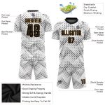 Personalized Sublimation Soccer Jersey in White, Black, and Old Gold Personalized White Black-Old Gold Sublimation Soccer