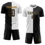 Custom Personalized Soccer Jersey with Name and Number - White Black Old Gold Sublimation Split Fashion Team Uniform Personalized