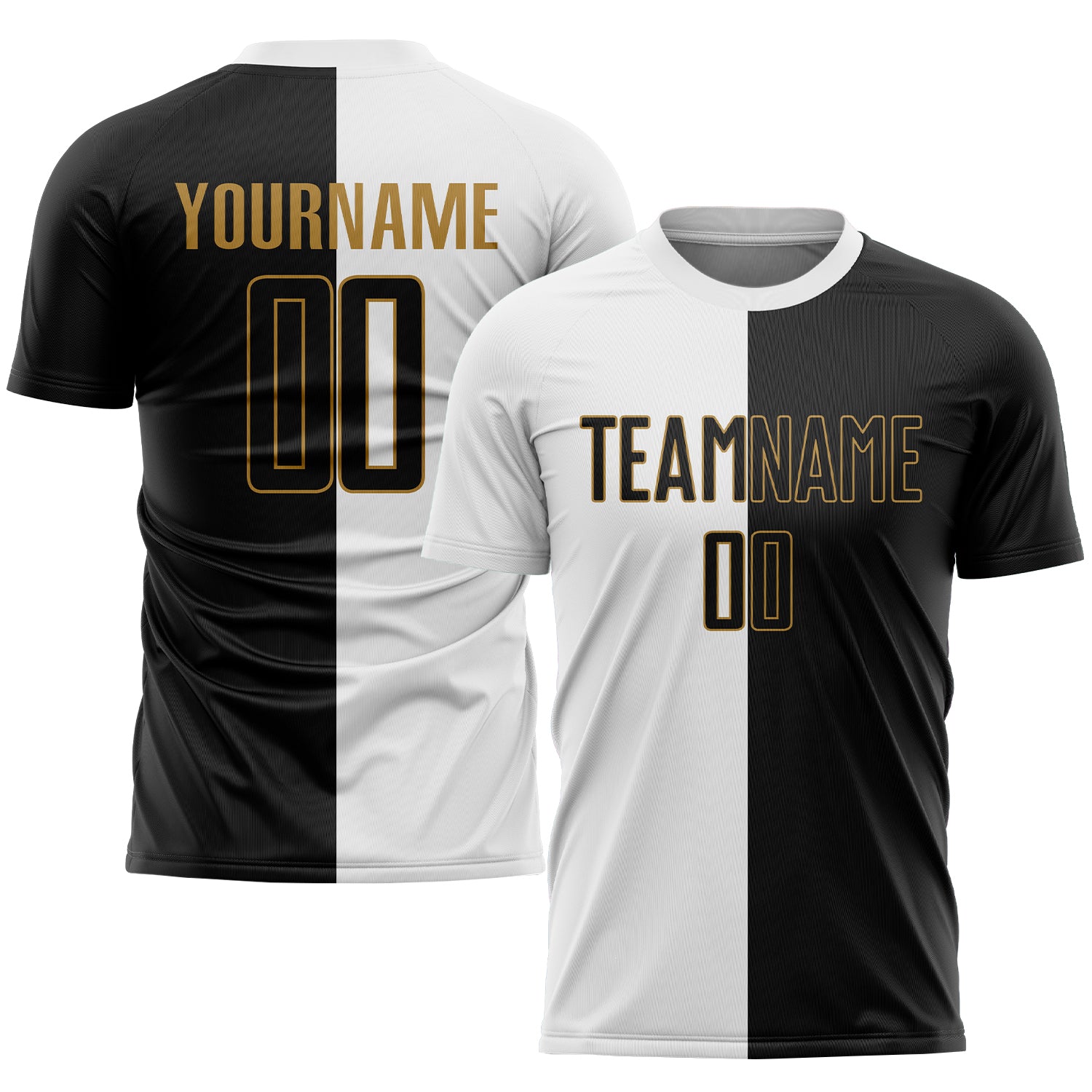 Custom Personalized Soccer Jersey with Name and Number - White Black Old Gold Sublimation Split Fashion Team Uniform Personalized