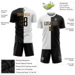 Custom Personalized Soccer Jersey with Name and Number - White Black Old Gold Sublimation Split Fashion Team Uniform Personalized