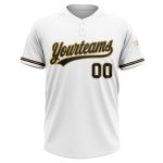 Custom white, black and old gold softball jersey, back view