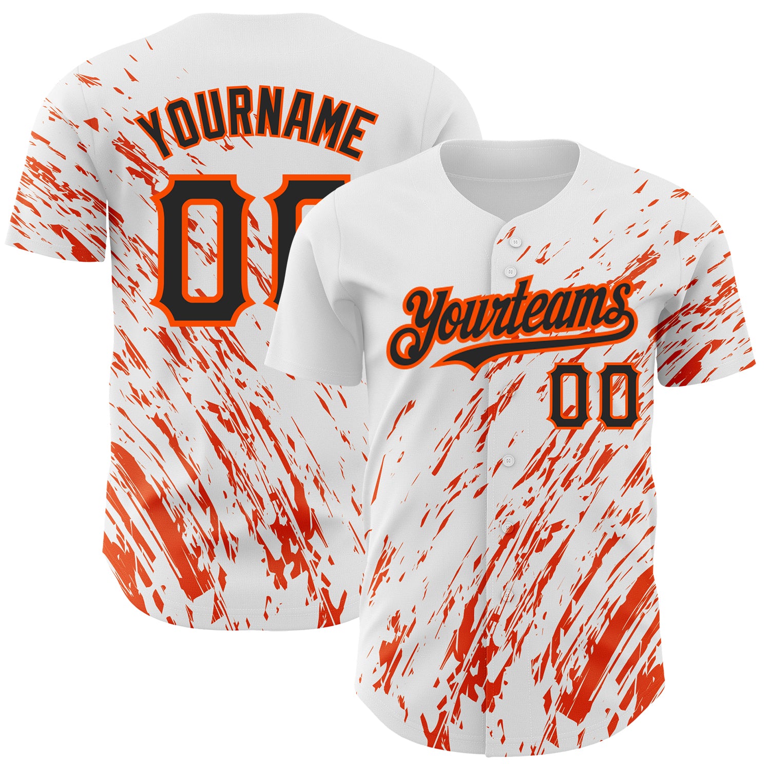 Customizable 3D Pattern Baseball Jersey with Name & Number - Personalized Black-Orange Abstract Splash Design Personalized