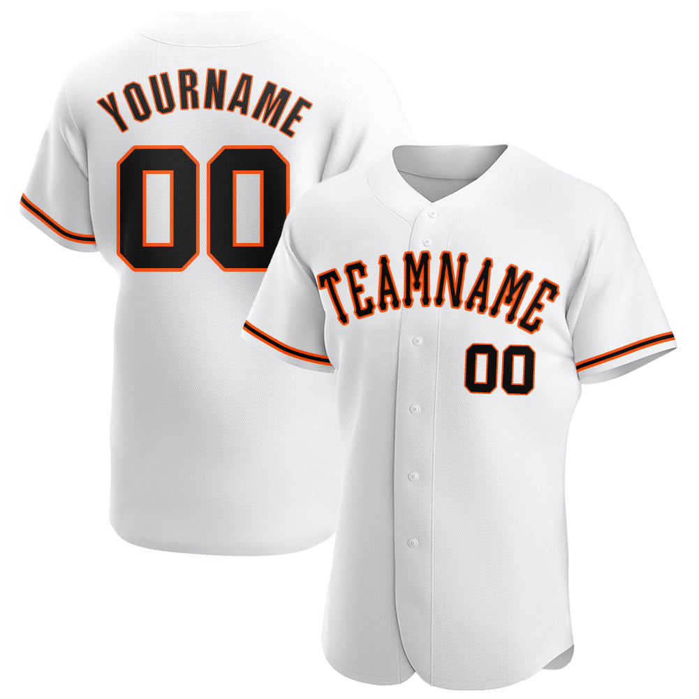 Custom Name and Number Authentic Baseball Jersey - Personalized Black Orange and White Design Personalized White Black-Orange