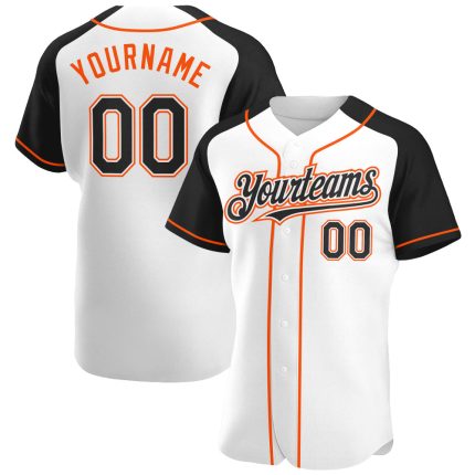 Custom Name Number Baseball Jersey - Personalized Black Orange White Authentic Raglan Sleeves Personalized White Black-Orange