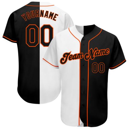 Custom Name and Number Authentic Split Fashion Baseball Jersey - Personalized White-Black Orange Team Apparel Personalized
