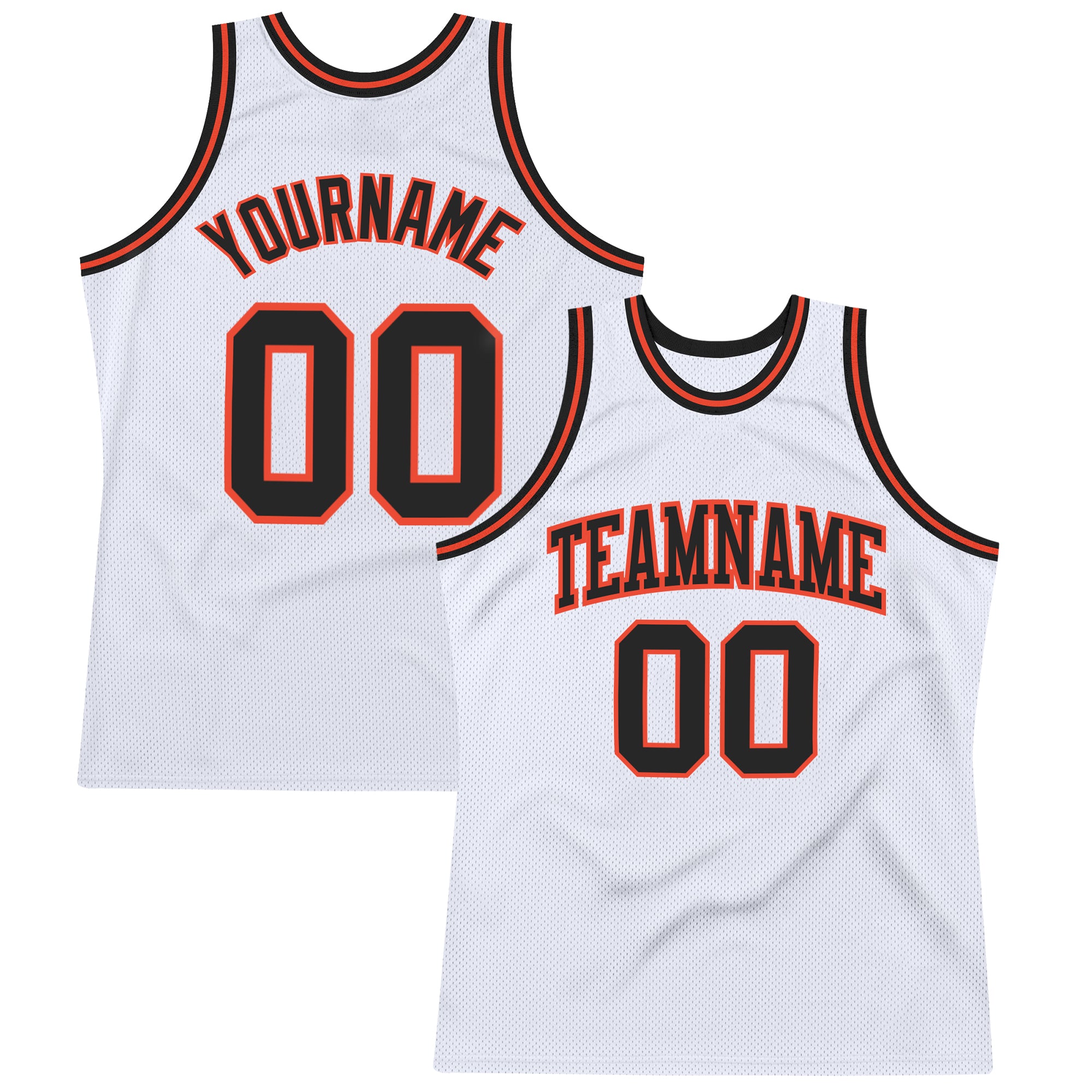 Customizable Basketball Jersey, Personalized Team Name and Number, Authentic Throwback White Black-Orange Design Personalized