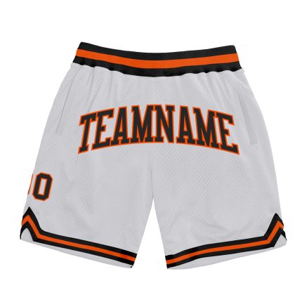 Custom Team Basketball Shorts - Personalized Authentic Throwback - White Black-Orange with Name and Number Personalized White