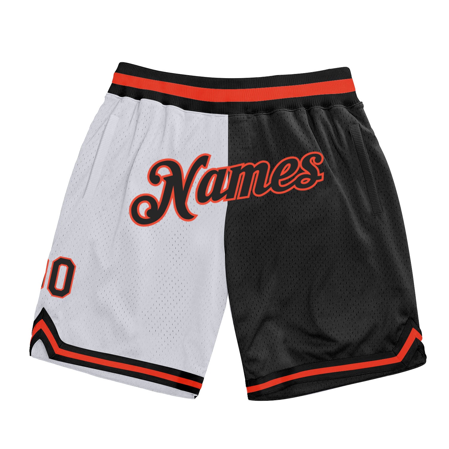 Custom Team Name Number Basketball Shorts - Personalized Black Orange White Authentic Throwback Split Fashion Personalized