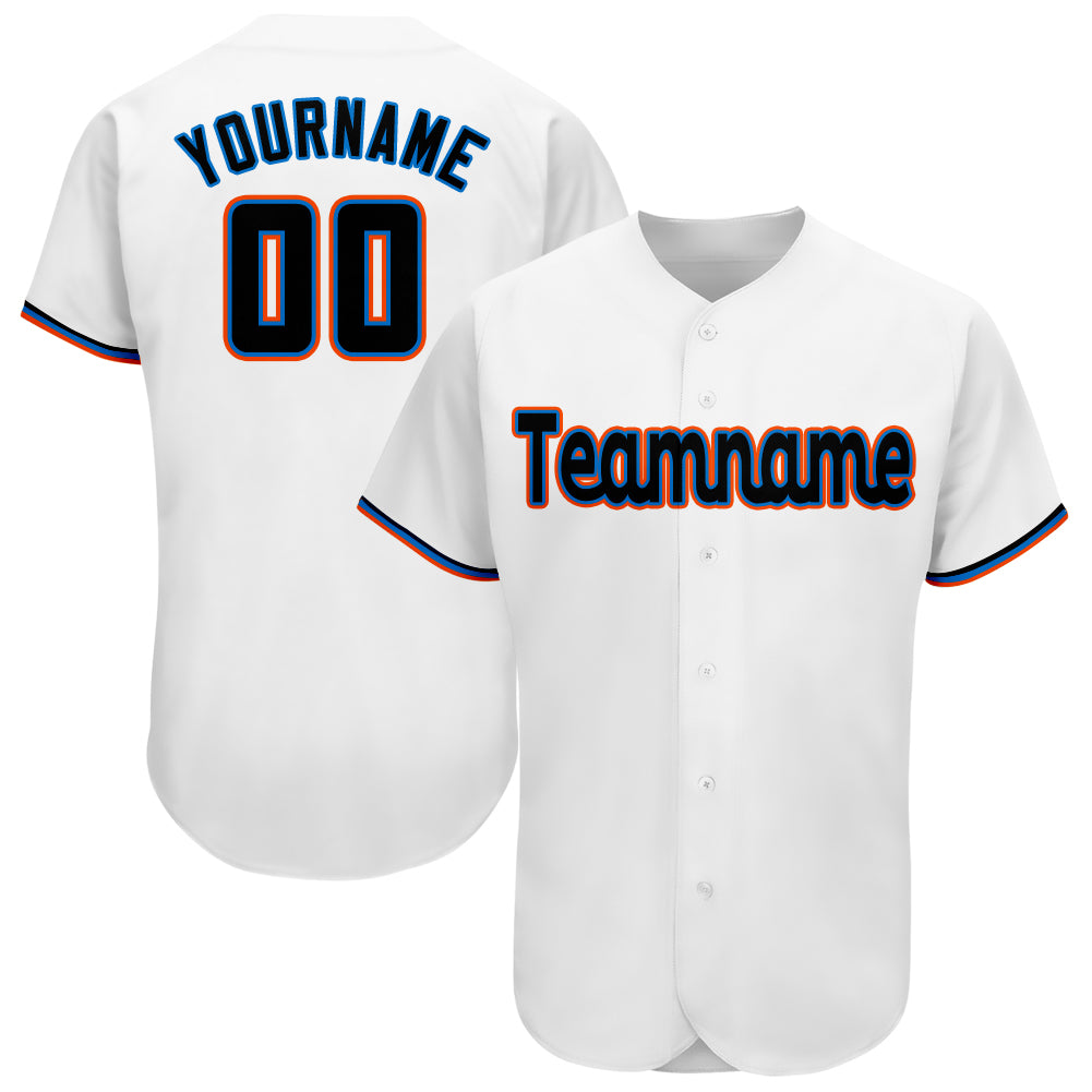 Custom Personalized Team Baseball Jersey - White Black-Orange with Name and Number Personalized White Black-Orange Baseball