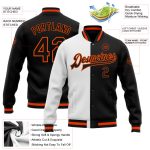Custom Name Number Bomber Jacket for Men and Women - White Black-Orange Varsity Letterman Full-Snap Fashion Coat Personalized