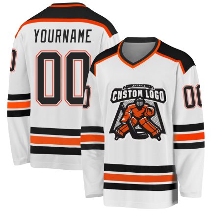 Customized Black and Orange Hockey Jersey - Personalized Sports Apparel Personalized White Black-Orange Hockey Jersey