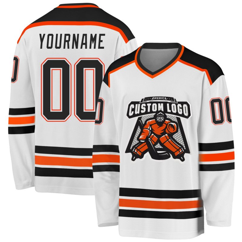 Customized Black and Orange Hockey Jersey - Personalized Sports Apparel Personalized White Black-Orange Hockey Jersey