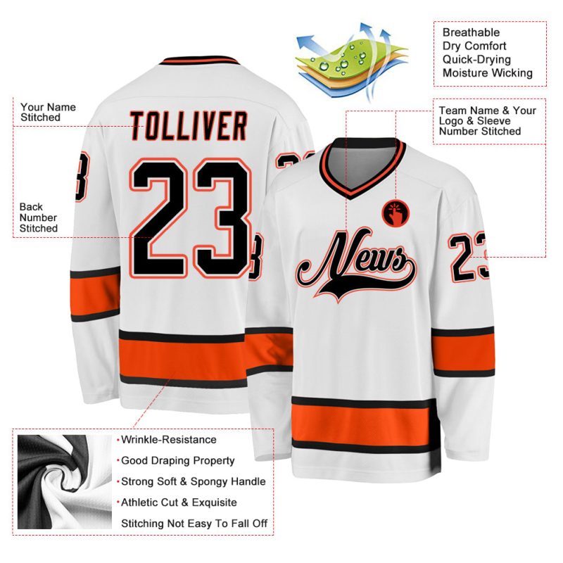 Custom Name and Number Hockey Jersey - Personalized Black Orange White Team Jersey Personalized White Black-Orange Hockey