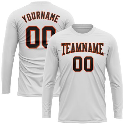Custom Team Performance T-Shirt with Name and Number - Personalized Long Sleeve White Black-Orange Personalized White Black-Orange