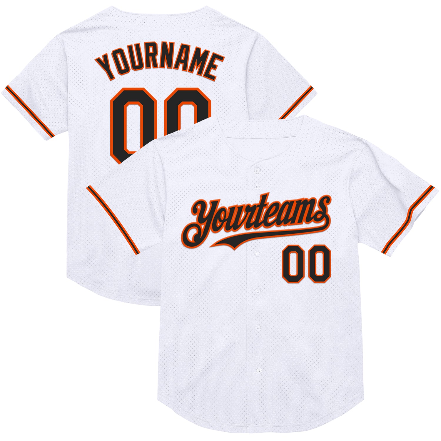 Custom Personalized Baseball Jersey with Name and Number - White Black-Orange Mesh Authentic Throwback Design Personalized