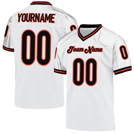 Custom Name and Number Mesh Football Jersey - Personalized White Black-Orange Authentic Throwback Team Jersey Personalized