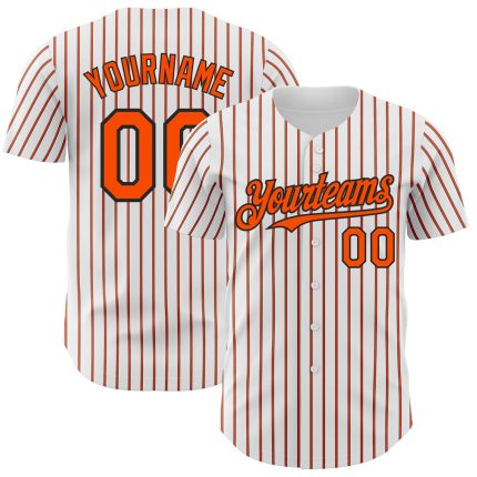 Custom Personalized Orange Black Baseball Jersey with Name and Number - White Black Orange Pinstripe Authentic Design Personalized