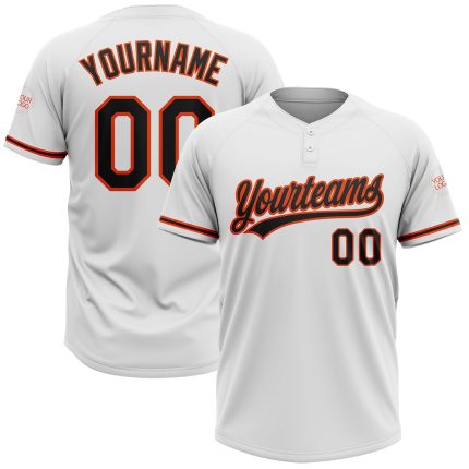 Personalized Softball Jersey Unisex Two-Button in White and Black-Orange Personalized White Black-Orange Two-Button Unisex
