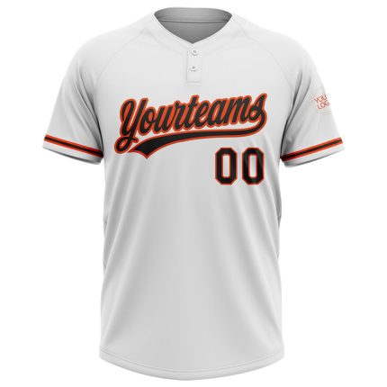 Personalized Softball Jersey Unisex Two-Button in White and Black-Orange Personalized White Black-Orange Two-Button Unisex