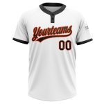 Custom Name and Number Two-Button Unisex Softball Jersey - Personalized White Black-Orange Team Apparel Personalized White
