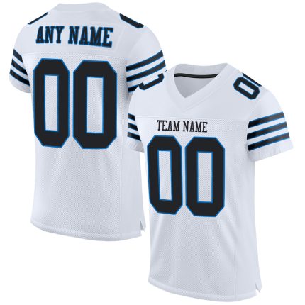 Personalized Black Panther Football Jersey - Authentic Blue Mesh Design Personalized White Black-Panther Blue Mesh Authentic