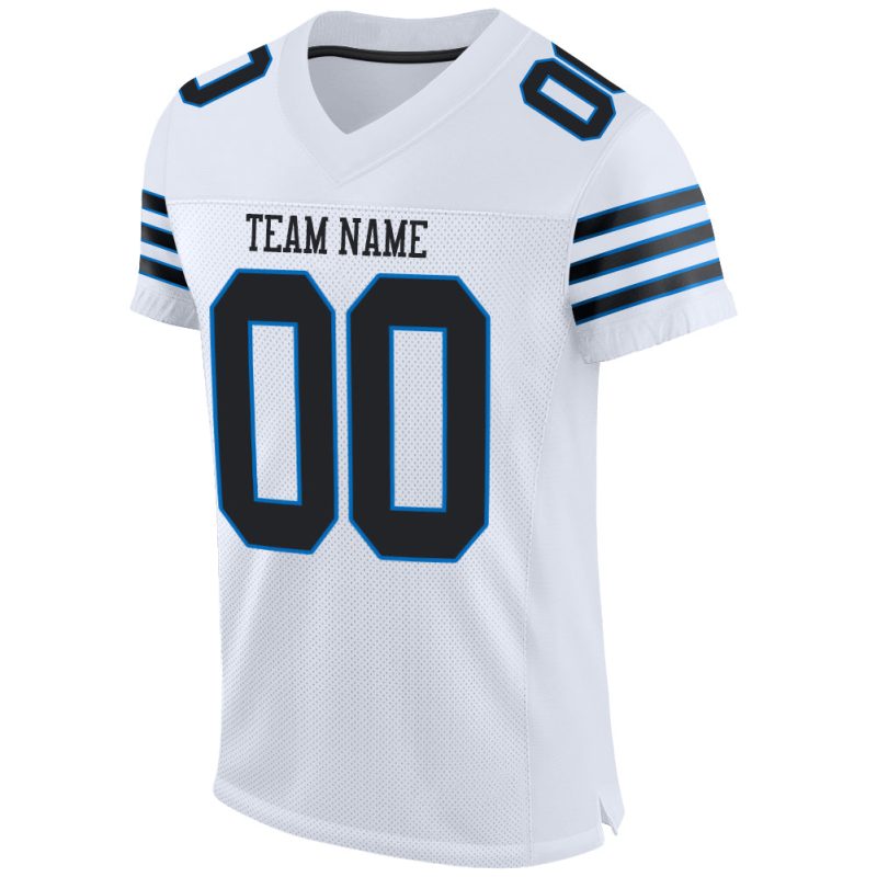 Personalized Black Panther Football Jersey - Authentic Blue Mesh Design Personalized White Black-Panther Blue Mesh Authentic