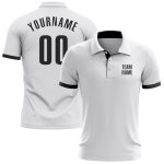 Custom Performance Golf Polo Shirt Personalized with Team Name and Number - White and Black Design Personalized White Black