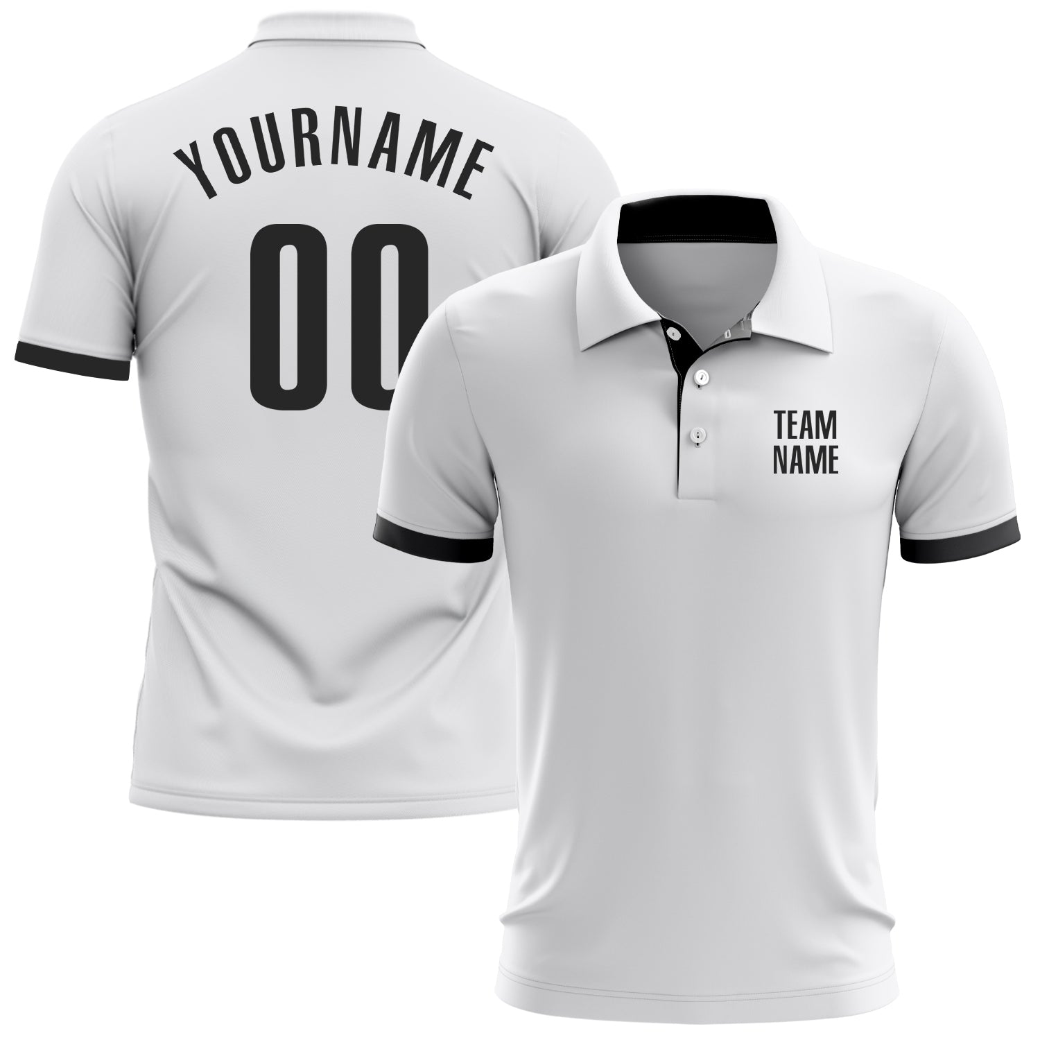 Custom Performance Golf Polo Shirt Personalized with Team Name and Number - White and Black Design Personalized White Black