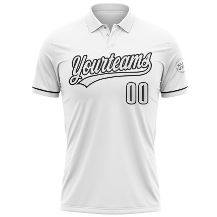 Custom Team Name Number Polo Shirt - Personalized White Black Performance Vapor Golf Shirt Personalized White Black Performance