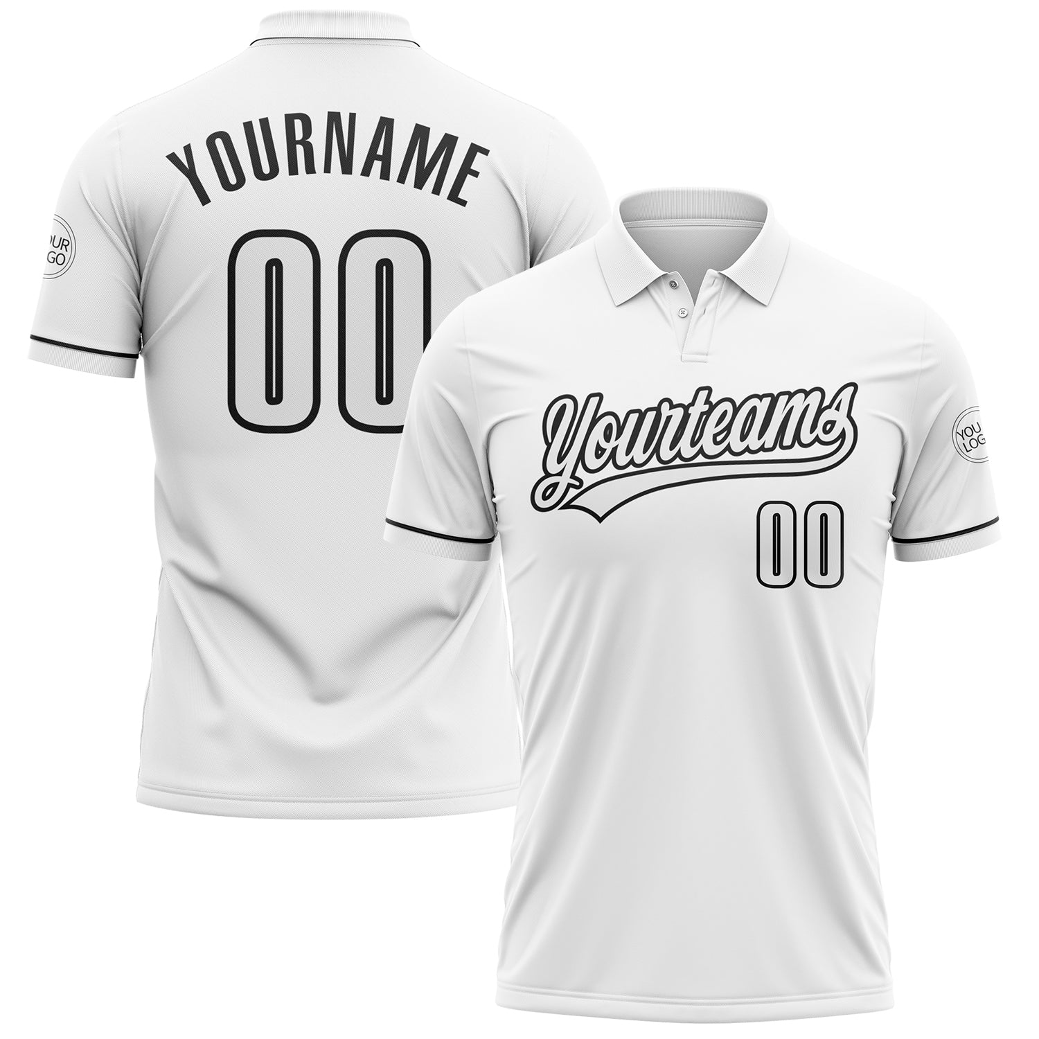 Custom Team Name Number Polo Shirt - Personalized White Black Performance Vapor Golf Shirt Personalized White Black Performance