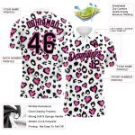 Custom Leopard Print Golf Polo Shirt with 3D Pattern, Personalized White Black-Pink Design, Team Name and Number Personalized