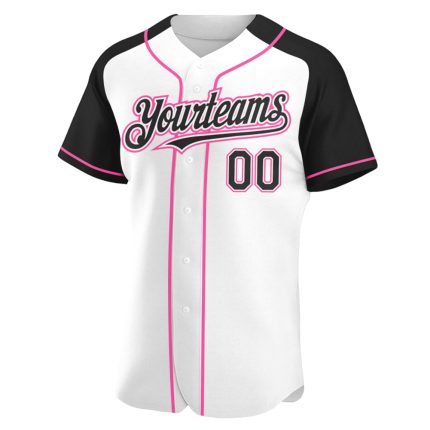 Custom Name Number Baseball Jersey - Personalized Black-Pink White Authentic Raglan Sleeves Personalized White Black-Pink