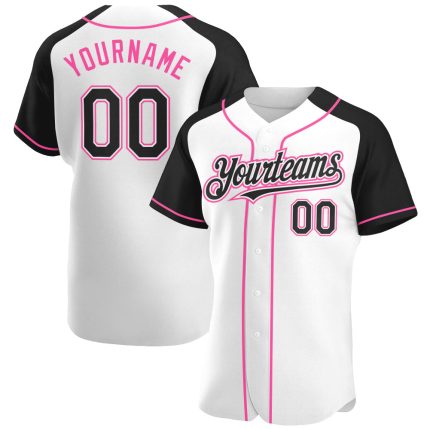 Custom Name Number Baseball Jersey - Personalized Black-Pink White Authentic Raglan Sleeves Personalized White Black-Pink