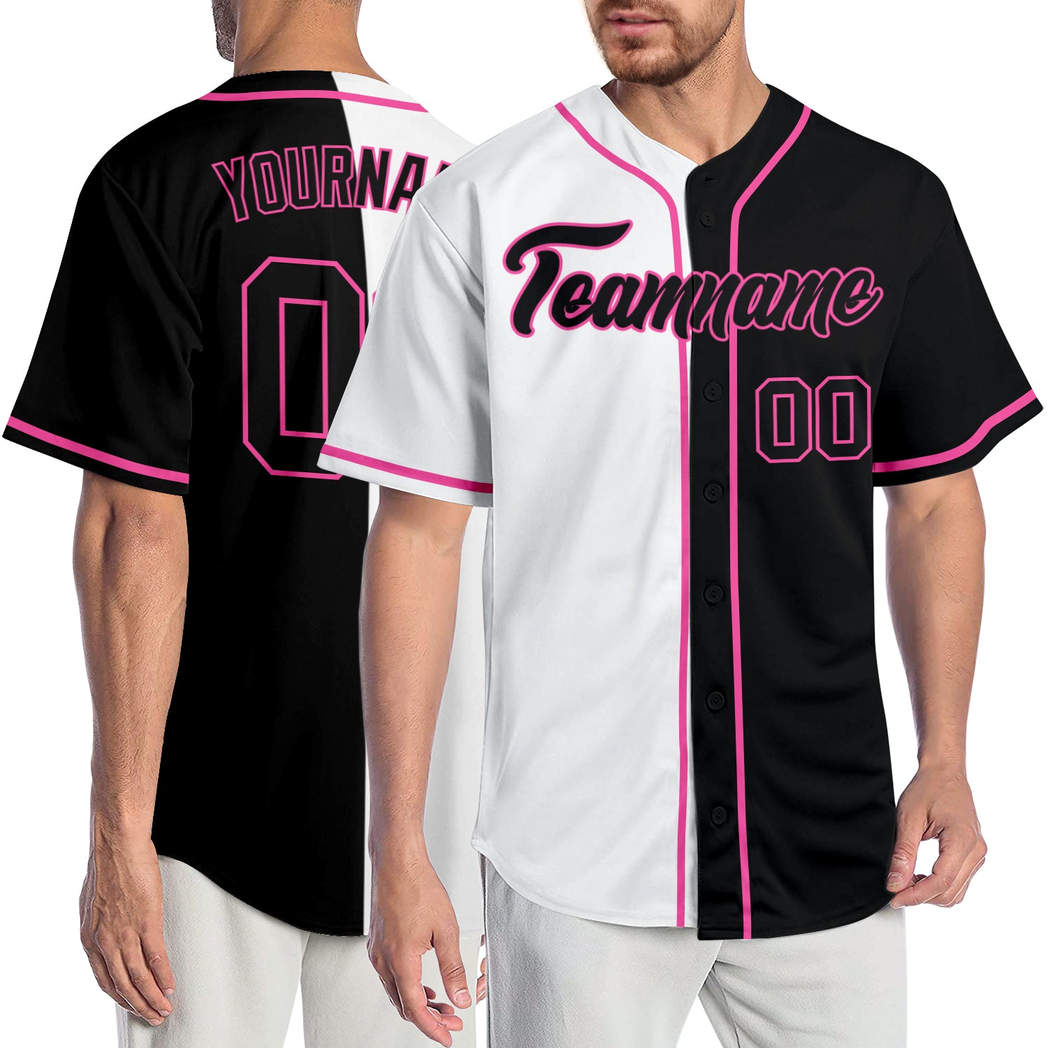 Custom Name Number Baseball Jersey - Personalized Authentic Split Design in White, Black, and Pink Personalized White Black-Pink