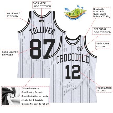 Custom Name and Number Personalized Black White Pinstripe Authentic Basketball Jersey Personalized White Black Pinstripe