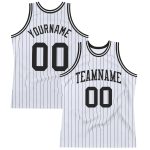 Custom Name and Number Personalized Black White Pinstripe Authentic Basketball Jersey Personalized White Black Pinstripe
