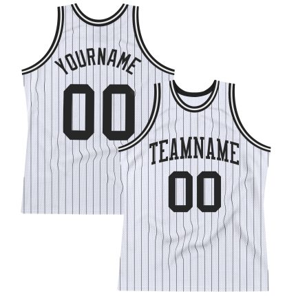 Custom Name and Number Personalized Black White Pinstripe Authentic Basketball Jersey Personalized White Black Pinstripe