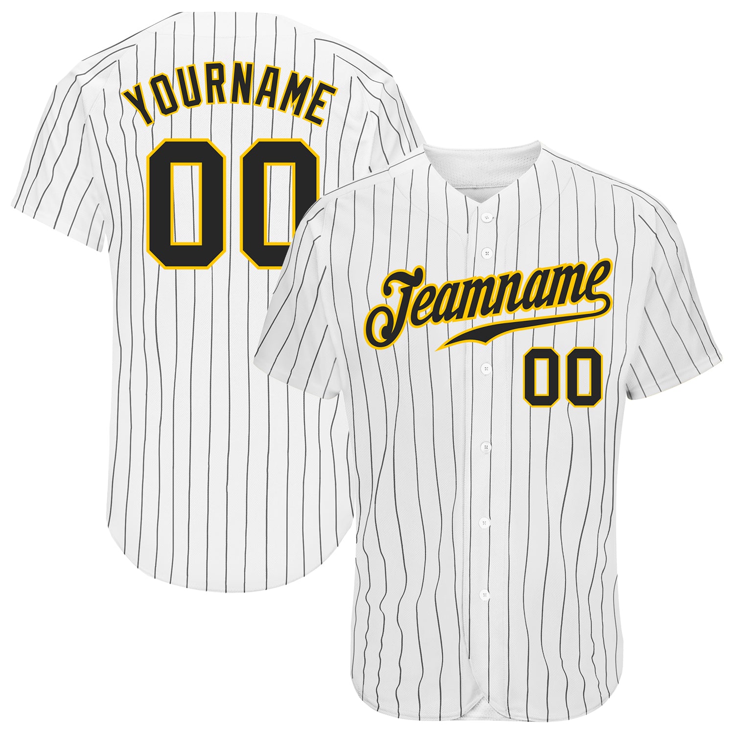 Custom Black-Gold Pinstripe Baseball Jersey with Personalized Name and Number - Authentic Team Gear Personalized White Black