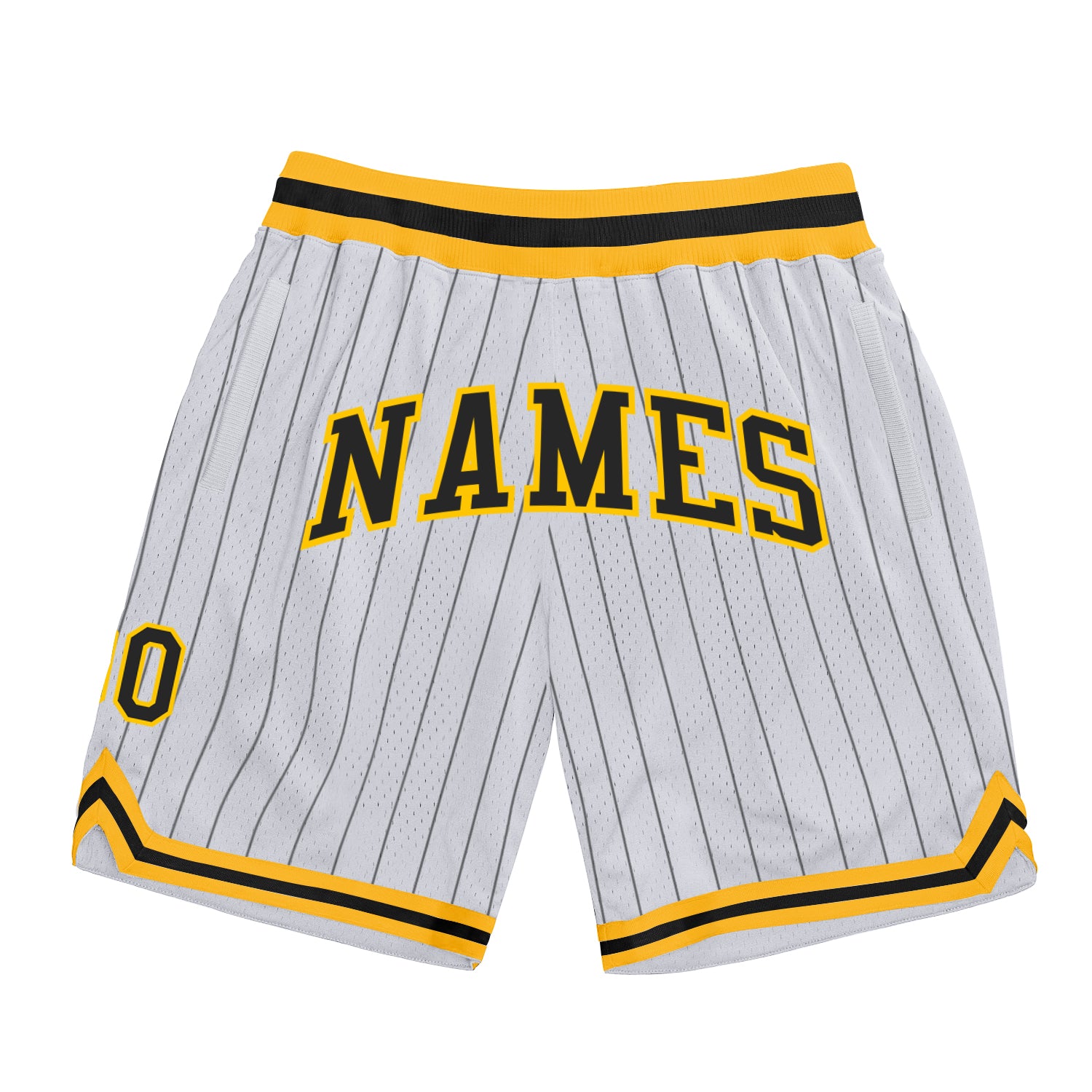 Custom Name Number Basketball Shorts - Personalized Black-Gold White Pinstripe Authentic Team Gear Personalized White Black