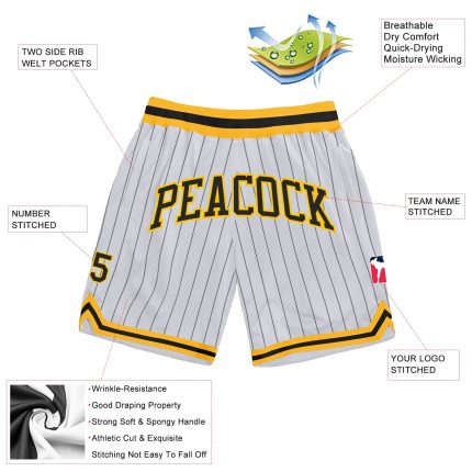 Custom Name Number Basketball Shorts - Personalized Black-Gold White Pinstripe Authentic Team Gear Personalized White Black