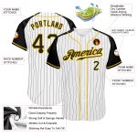 Custom Personalized Black and White Pinstripe Baseball Jersey with Raglan Sleeves, Team Name and Number Personalized White