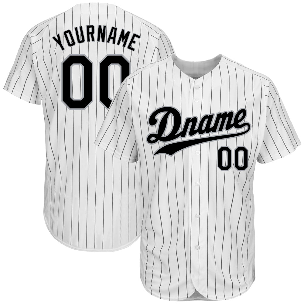 Custom Name Number Authentic Baseball Jersey Pinstripe White Black Gray Personalized White Black Pinstripe Black-Gray Authentic