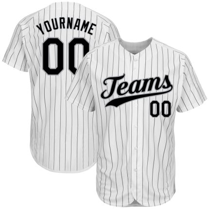 Personalized Black-Gray Pinstripe Baseball Jersey - Authentic Custom White and Black Design Personalized White Black Pinstripe