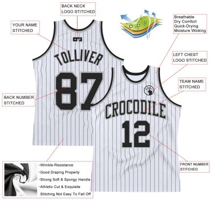 Personalized Black Gray Pinstripe Basketball Jersey - Authentic Sportswear Personalized White Black Pinstripe Black-Gray