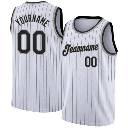 Custom Name Number Personalized Black-Gray Pinstripe Basketball Jersey for Team - Authentic Design Personalized White Black