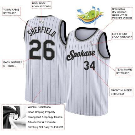 Custom Name Number Personalized Black-Gray Pinstripe Basketball Jersey for Team - Authentic Design Personalized White Black